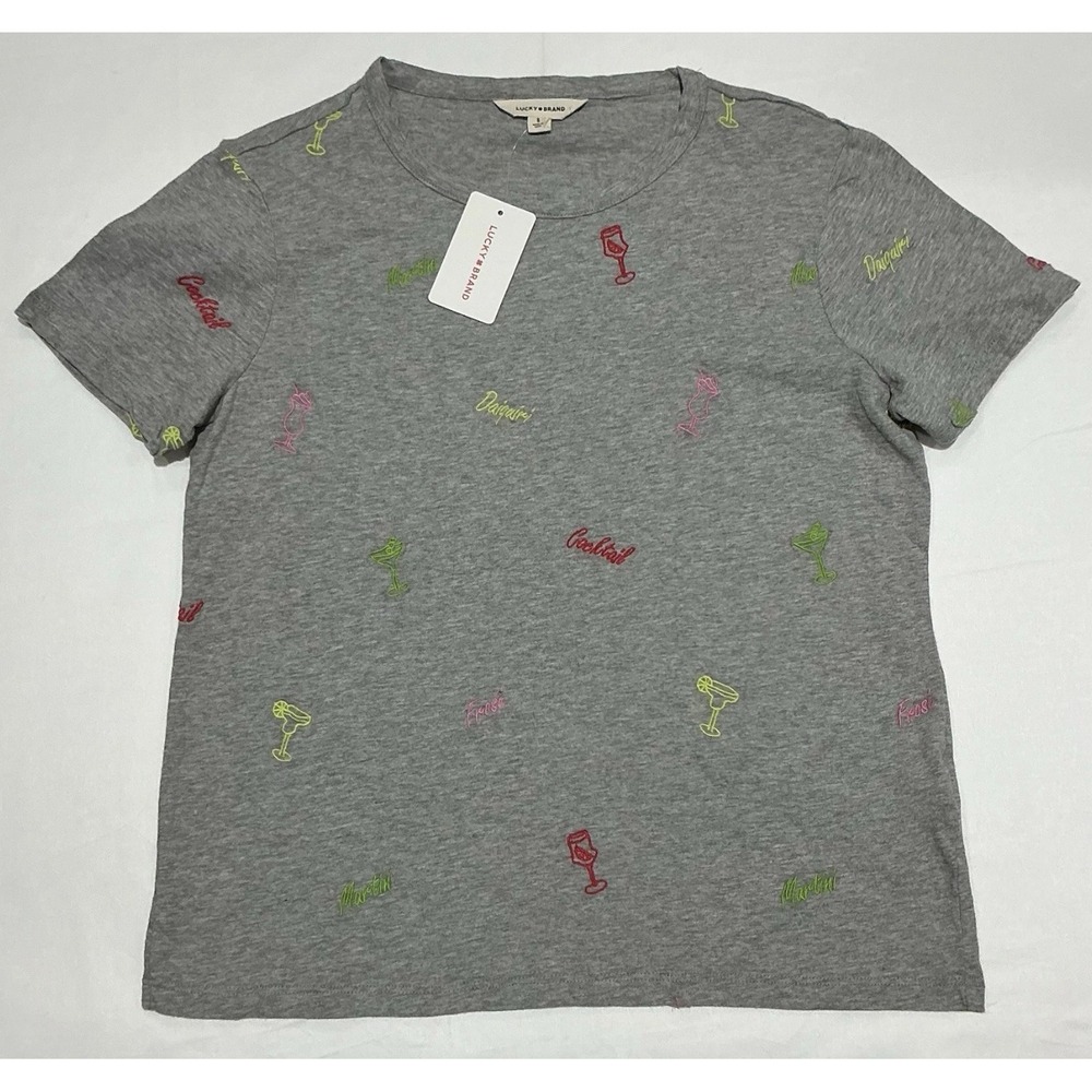 Lucky Brand Shirt‎ Womens Small Gray Cocktail Daiquiri Martini All Over Casual